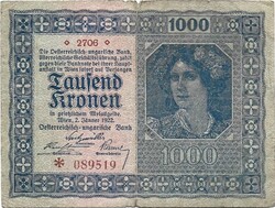 1000 korona kronen 1922 Ausztria Magyarország 1.