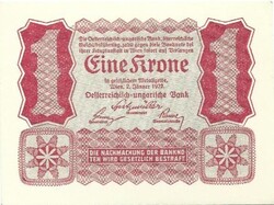 1 korona krone 1922 Ausztria Magyarország UNC