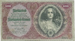 5000 korona kronen 1922 Ausztria Magyarország eredeti állapot 4.