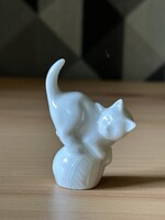 Herendi mini cica gombolyaggal - gyűjtői porcelán figura