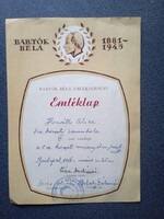 ZA634.78  Bartók Béla 1881-1945 emléklap 1956 Horváth Alice - 8.sz körzeti zeneiskola