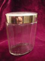 Púdertartó üveg fém fedéllel bordás pipereüveg 190130