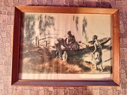 Görög Rezső "Tiszapart" rézkarc