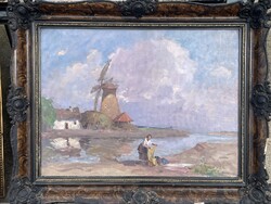 Cs.Farkas Lőrinc - Malomnál a parton..60x80cm+kerete