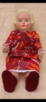 Antik papírmasé fejű ,textil testű ,55 cm ,baba 1930-40