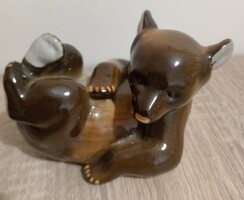 Lomonosov barnamedve porcelán figura