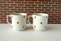 RETRO ALFÖLDI PIROS PÖTTYÖS PORCELÁN BÖGRE,CSÉSZE