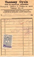 Számolócédula: Tamássy Gyula Szeged.