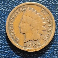 USA indián fejes 1 cent 1886 Ritka évjárat (peremhiba)