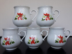 5 db Hollóházi porcelán Mikulásvirágos pocakos bögre