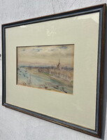 Diósy Antal (1895 - 1977) Parlament Országház Budapest akvarell festménye