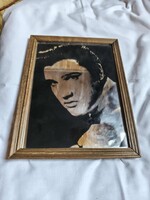 Retro Elvis Presley glass mirror image in a wooden frame.