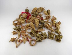 1X570 Régi szalmából font kézműves karácsonyfadísz csomag 57 darab