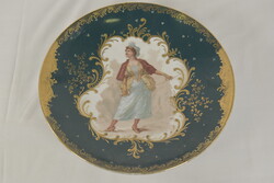 Antik aranyozott francia porcelán fali dísztányér A177