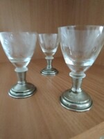 Csiszolt likőrös - pálinkás pohár alpakka talpon 3 db, pótlásra