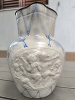 Antik hatalmas Zsolnay Ritkasàg !! Ónfedeles Zsolnay PECS pókháló minta zenélő puttók1880 K..29 cm !