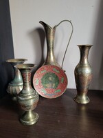 Egzotikus Indiai Sárgaréz Készlet: Minakari Dísztárgyak (5 db)