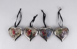 1X548 Régi ezüst színű szív alakú karácsonyfadísz csomag 4 darab