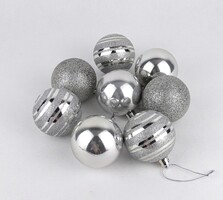1X567 Retro ezüst színű gömbdísz, karácsonyfadísz csomag 8 darab