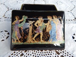 Görög alabástrom / bronz kerámia szépséges 24 karátos arannyal festett szépséges zsáner jelenetes fe