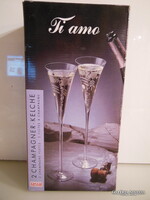 KRISTÁLY - POHÁR - ÚJ - 2 db - 30 cm - PEZSGŐS - KEHELY - 30 x 8 cm - DOBOZÁBAN  - KÉZI MUNKA