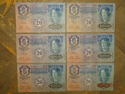20 KORONA KRONEN 1913  6 DB. !!! II. KIADÁS / AUFLAGE  OSZTRÁK - MAGYAR MONARCHIA