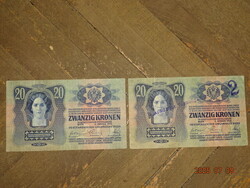 20 KORONA KRONEN 1913  2 DB. !!! OSZTRÁK - MAGYAR MONARCHIA