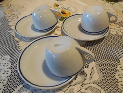 Zsolnay  kék csíkos , teás - hosszú kávés  csésze + alj  3 db