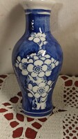 Miniatűr antik vintage kínai kék  fehér cseresznyevirágos porcelán váza