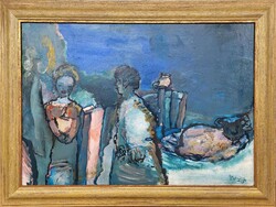 118x88! Pataki János (1933 - 2022) Menyasszonykérő c. Képcsarnokos festménye EREDETI GARANCIÁVAL !