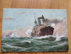 Antik német művészlap, U-Boot Spende, adománygyűjtő hazafias lap, tengeralattjáró támogatásra1917