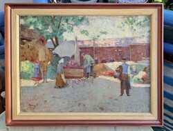Bay Alajos (1864-1935): Piaci jelenet (olaj, vászon) 1930-as évek - Hollósy Simon tanítványa