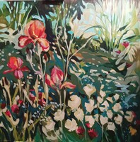 Természet ihlette akril Festmény- virágos modern tájkép- A fény játéka (50x50)