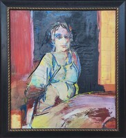 Mészáros Géza (1943 - ) Várandós c. Képcsarnokos olajfestménye EREDETI GARANCIÁVAL !