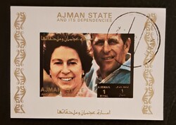 II. Erzsébet Ajman Bélyeg blokk angol királyi család
