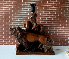 RÉGI SZÉP OROSZLÁNT ÉS KÍGYÓT ÁBRÁZOLÓ IPARMŰVÉSZET KERÁMIA SZOBOR LÁMPA