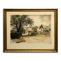 Beron Gyula (1885-1971) Utcarészlet, 1960 - üvegezett antik keretben /számlát adunk/