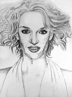 Angyalos László: Uma Thurman - Ceruza rajz (50X70)