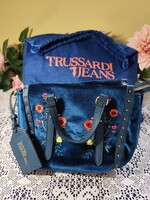 Eladó gyönyörű vintage Trussardi jeans kék virágos kézitáska!