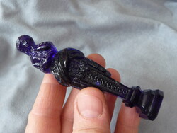 Antik figurális pecsétnyomó kobaltkék üveg pecsétnyomó figura kék üveg női szobor 19. század vége