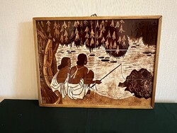 Kerámia csempekép horgászó nők (C0077)