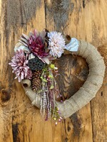 Szív alakú koszorú ajtódísz, sírdísz