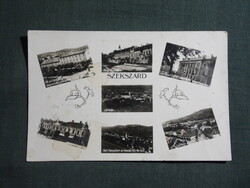 Képeslap,Szekszárd,Garay tér,iskola,bank,templom,városi látkép,dohányáruda kiadás, 1930-