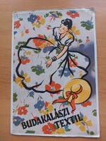 Budakalászi textil reklámlap, üdvözlő képeslap 1947.