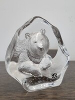 Mats Jonasson svéd üveg designer sorszámozott jégüveg  szobor, levélnehezék, asztali dísz