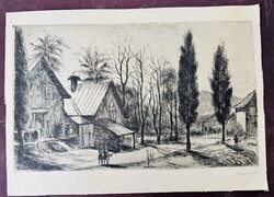 István Élesdy - Szigliget Etching