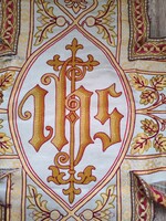 Ritka, hímzett miseruha kereszt, gótikus, neogótikus stílusú, nagyméretű liturgikus, papi ruhadarab