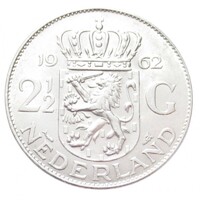 Hollandia,2 1/2 gulden 1962 aUNC+ ezüst 15g720