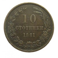 Bulgária,10 stotinki 1881 VF bronz