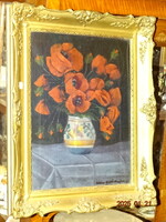 DÉTÁR DETTÁR GYÖRGY ( MEZŐHEGYES 1892 - BP. 1951 ) : PIPACSOS CSENDÉLET 1939 ?